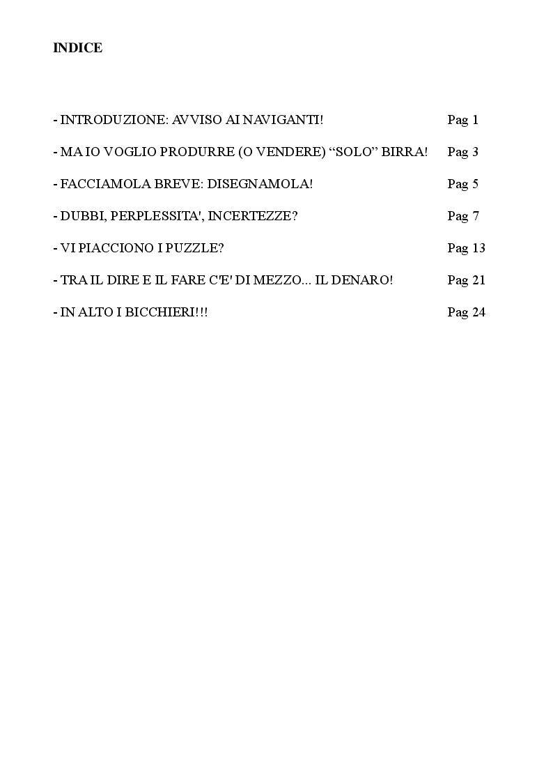 Indice della tesi: BEER STRATEGY - metodi e strategie di marketing applicate al mondo della birra, Pagina 1