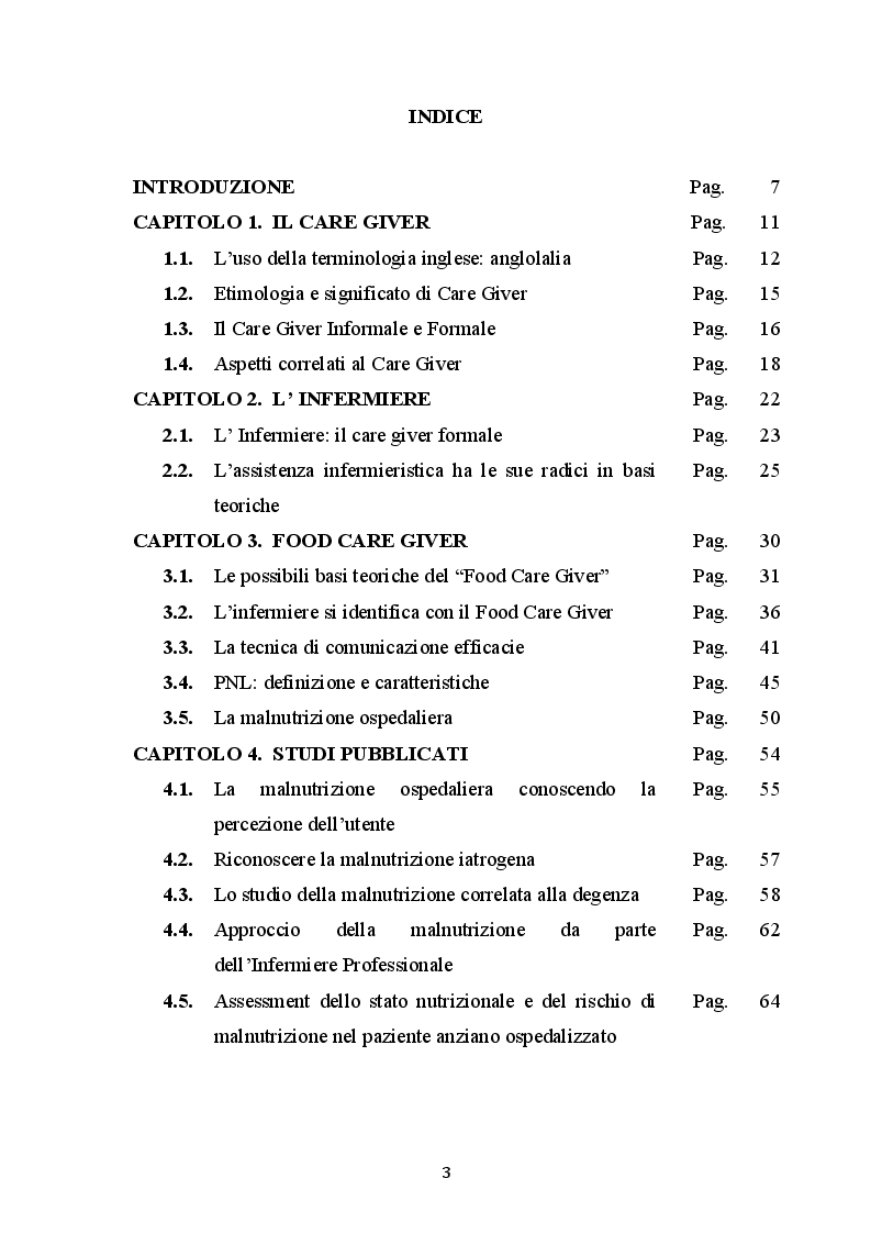 Indice della tesi: Food Care Giver, Pagina 1