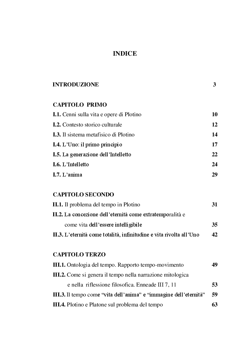 Indice della tesi: Il rapporto tra eternità e tempo in Plotino. Enneade III 7, Pagina 1