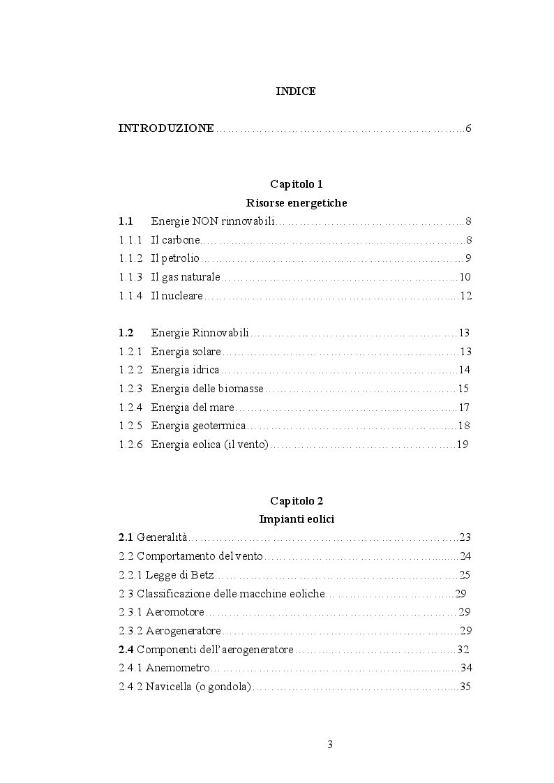Indice della tesi: Energie Rinnovabili: Impianti Eolici, Pagina 1