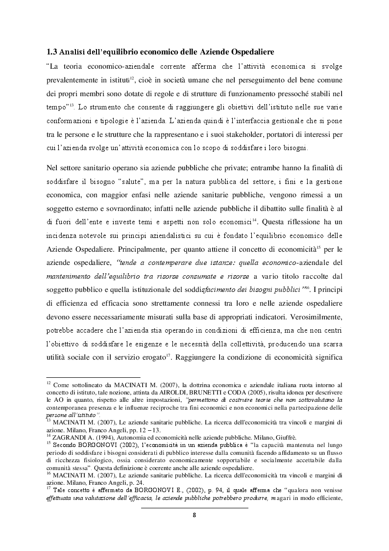 Estratto dalla tesi: La Gestione delle Performance delle Aziende Ospedaliere: Confronto e Analisi Economica e Gestionale