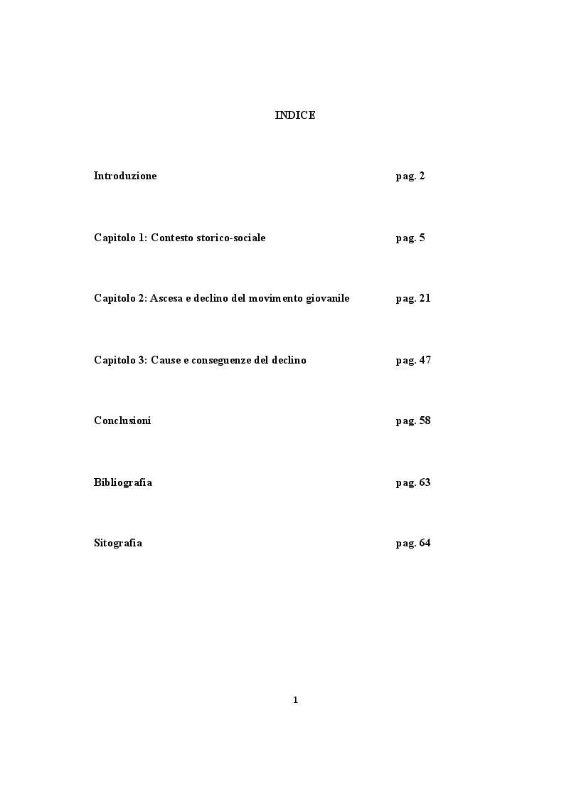 Indice della tesi: La Controcultura Hippie di metà anni Sessanta e i Valori Post-Materialisti, Pagina 1
