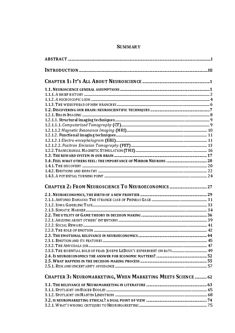 Indice della tesi: The rise of Neuromarketing: a better understanding of consumer’s behavior?, Pagina 1