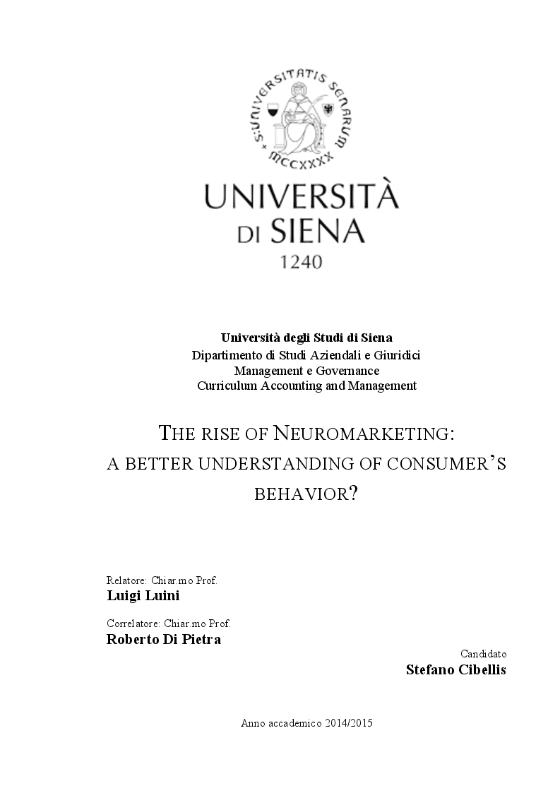 Anteprima della tesi: The rise of Neuromarketing: a better understanding of consumer’s behavior?, Pagina 1
