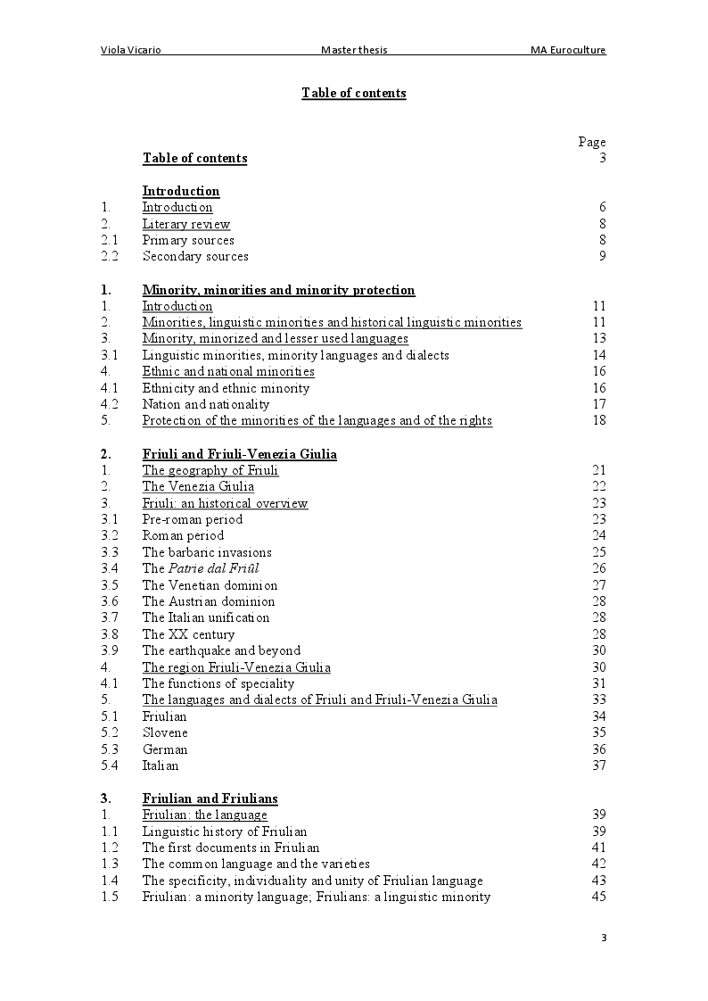 Indice della tesi: The Protection of Minorities and Minority languages. The Case of Friulian and Friulian Minority, Pagina 1