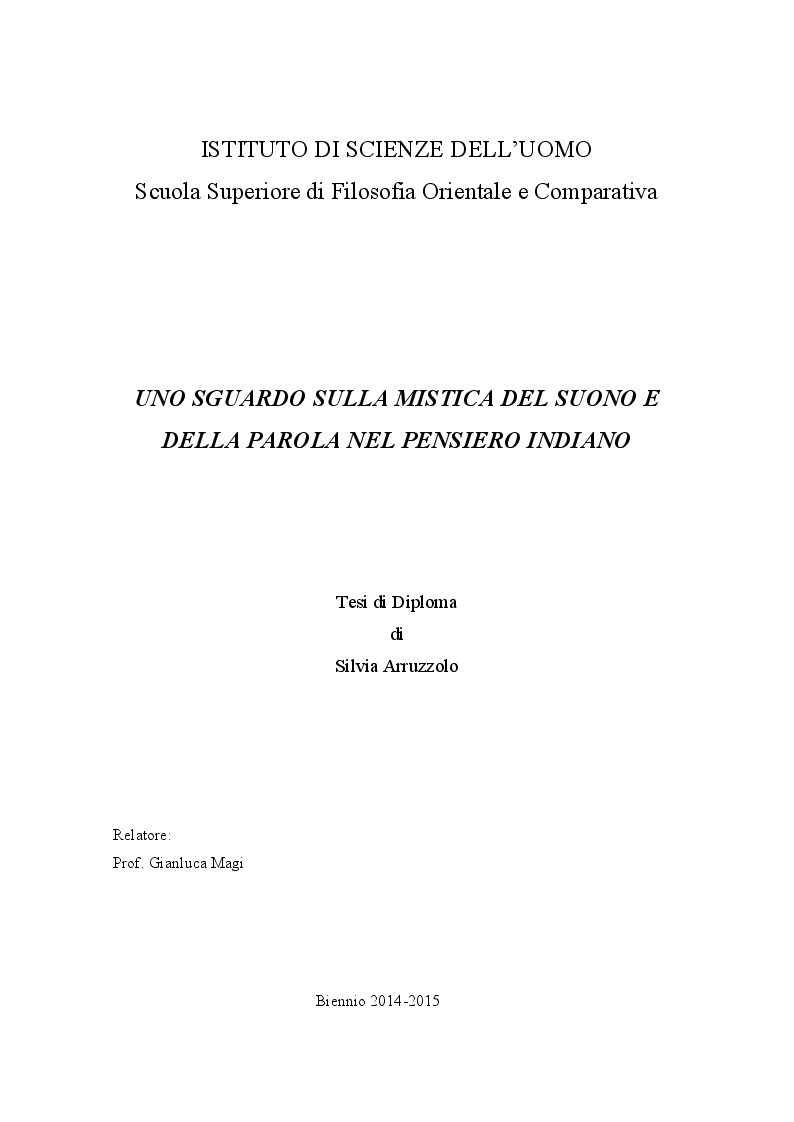 Anteprima della tesi: Uno sguardo sulla mistica del suono e della parola nel pensiero indiano, Pagina 1