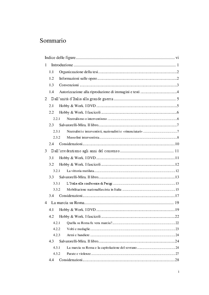 Indice della tesi: Divulgazione e storiografia. Confronto tra «Mussolini e il fascismo», edito da Hobby & Work, e «Storia d’Italia nel periodo fascista», di Salvatorelli-Mira., Pagina 1