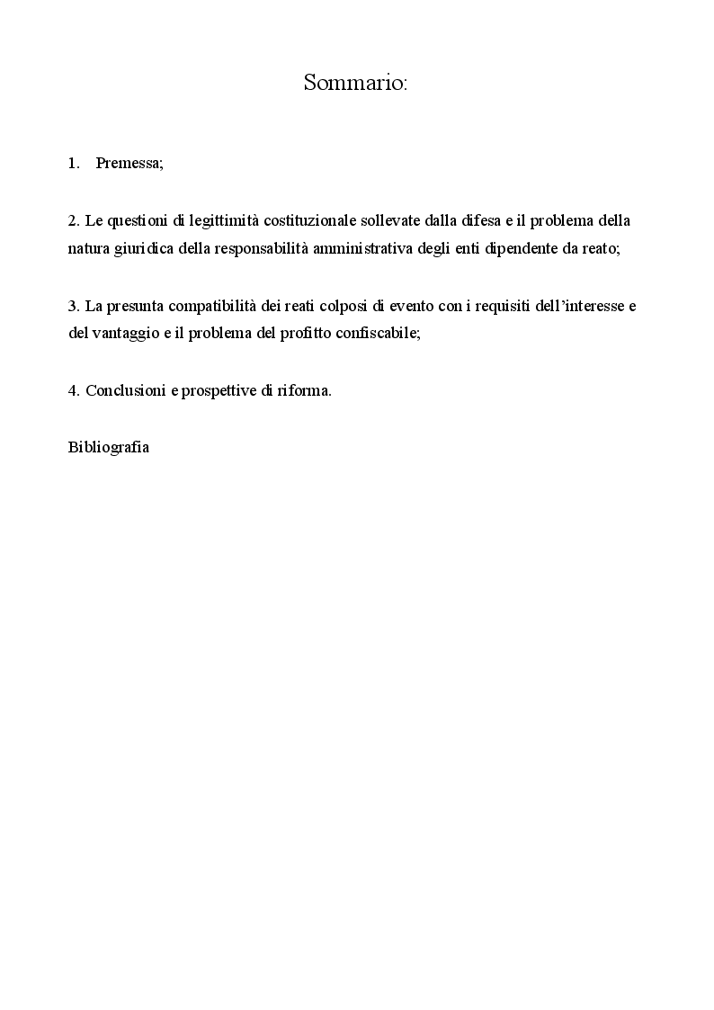 Indice della tesi: Spunti di riflessione sul caso ThyssenKrupp, Pagina 1