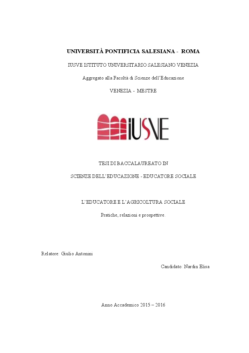 Anteprima della tesi: L'educatore e l'agricoltura sociale. Pratiche, relazioni e prospettive, Pagina 1
