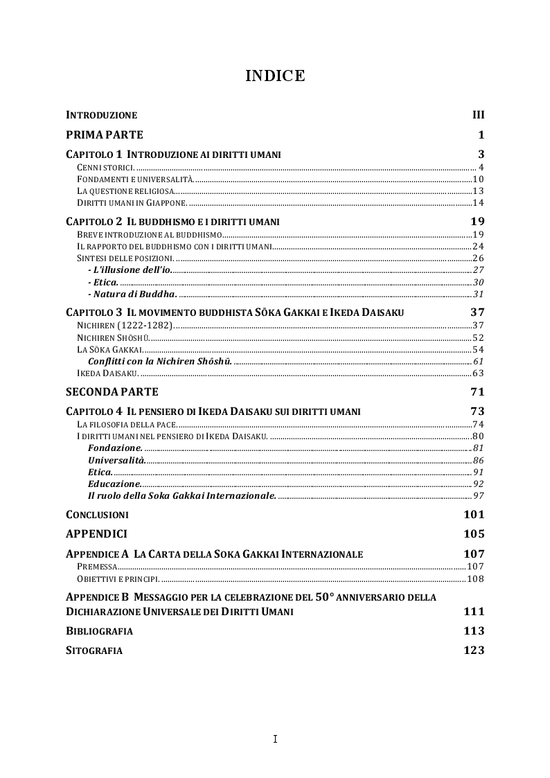 Indice della tesi: Il problema dei diritti umani nel pensiero di Ikeda Daisaku, Pagina 1