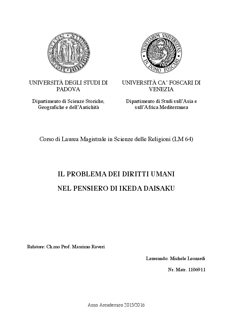 Anteprima della tesi: Il problema dei diritti umani nel pensiero di Ikeda Daisaku, Pagina 1