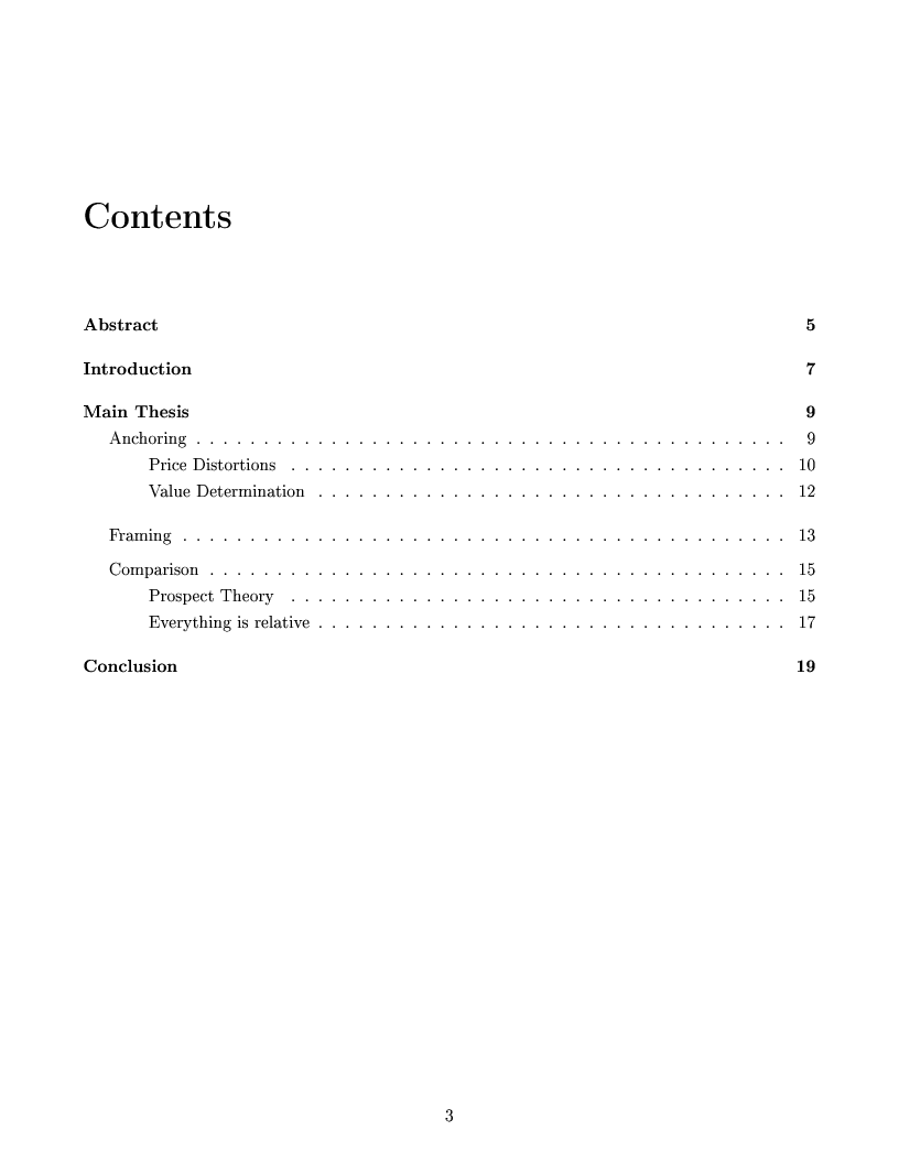 Indice della tesi: The Perception of Value - How Human Irrationality Defies The Laws Of Economic Theory, Pagina 1