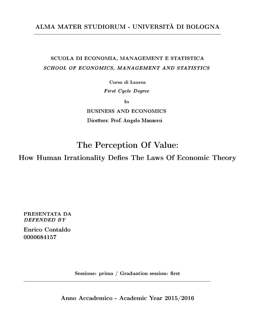 Anteprima della tesi: The Perception of Value - How Human Irrationality Defies The Laws Of Economic Theory, Pagina 1