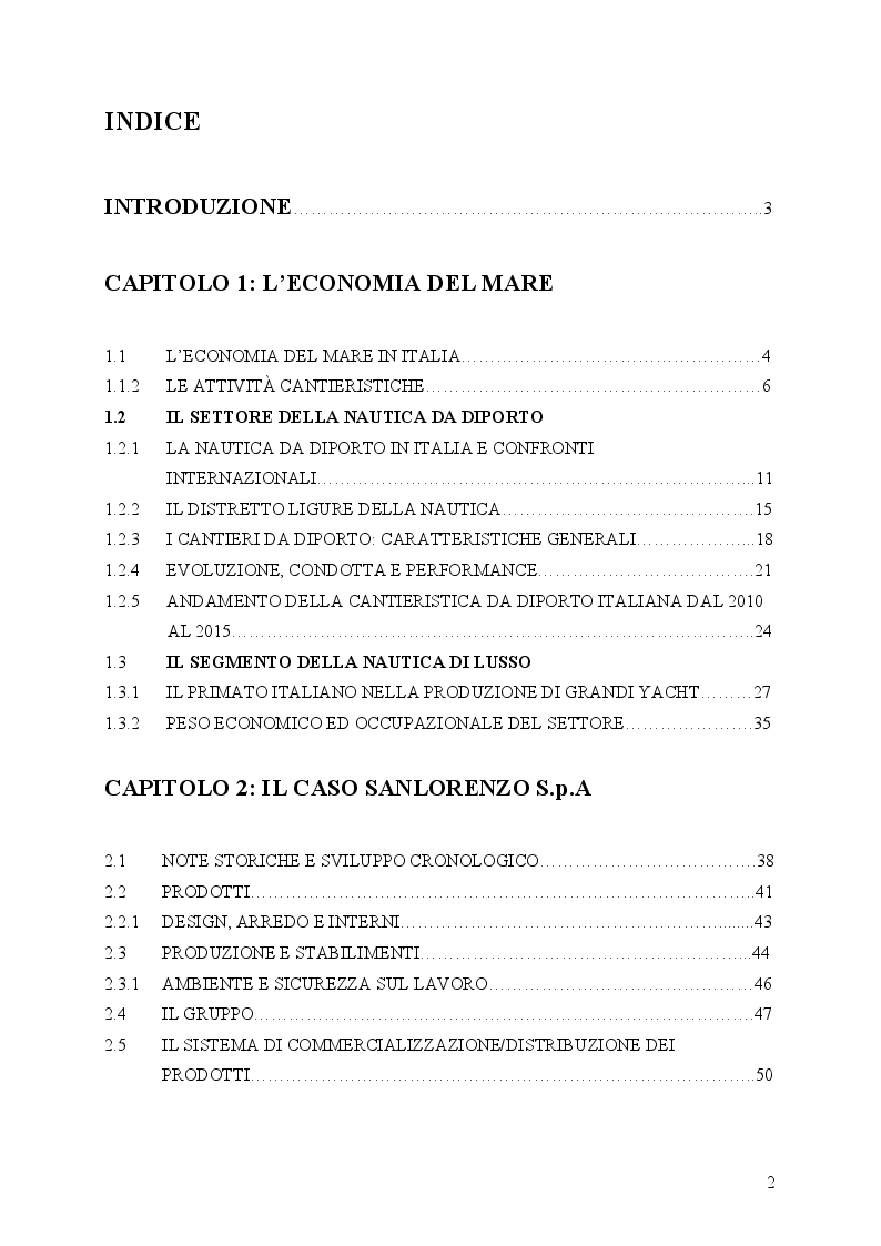 Indice della tesi: Il primato italiano della cantieristica da diporto: Il caso Sanlorenzo S.p.A., Pagina 1
