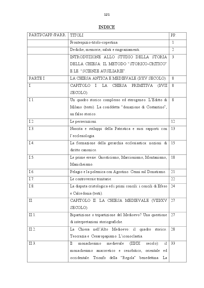 Indice della tesi: Storia di due spade: Stato e Chiesa nei secoli, Pagina 1
