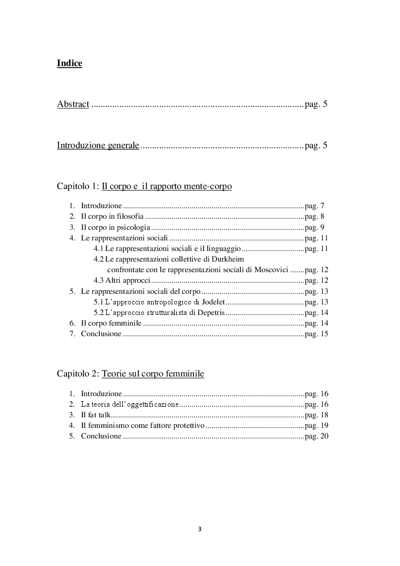 Indice della tesi: Rappresentazioni discorsive del corpo femminile, Pagina 1