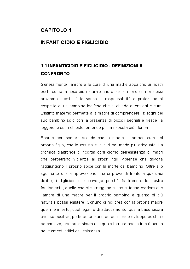 Anteprima della tesi: La madre che uccide. Analisi psicologica del fenomeno del figlicidio, Pagina 5