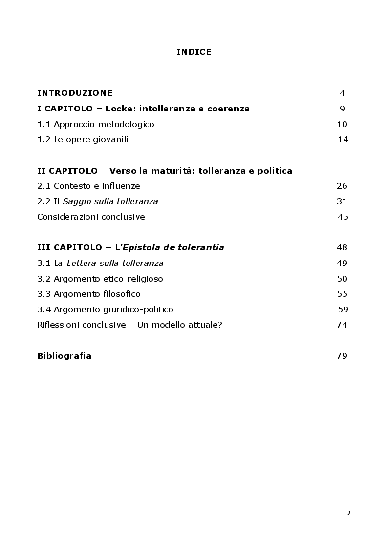 Indice della tesi: Equilibrio politico e tolleranza: John Locke, Pagina 1