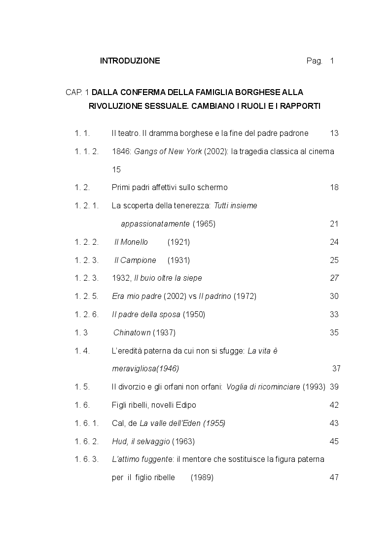 Indice della tesi: I padri rappresentati. Più di un secolo di mutamenti nel cinema che cambia modi e luoghi di fruizione., Pagina 1