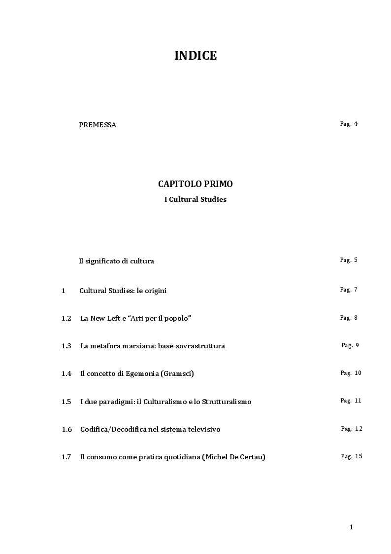 Indice della tesi: Cultural Studies e popular music: gli U2, Pagina 1