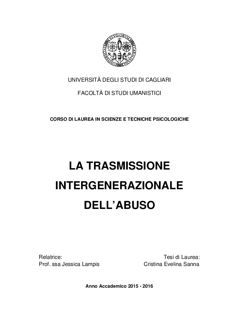 Anteprima della tesi: La trasmissione intergenerazionale dell'abuso, Pagina 1