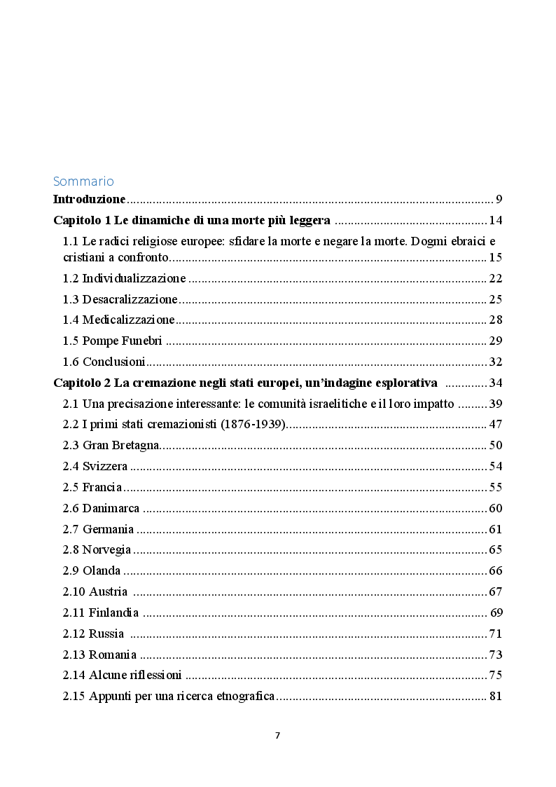 Indice della tesi: Le origini e gli sviluppi della cremazione in Europa , Pagina 1