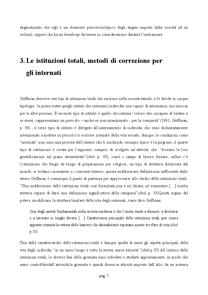 Estratto dalla tesi: Controllo sociale, forme di disciplina e istituzioni totali: le analisi di Goffman e Foucault a confronto.
