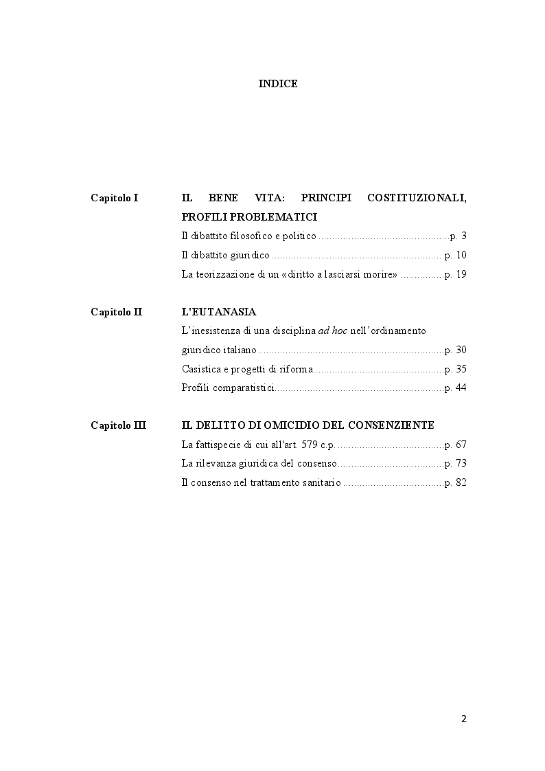 Indice della tesi: Omicidio del consenziente, Pagina 1