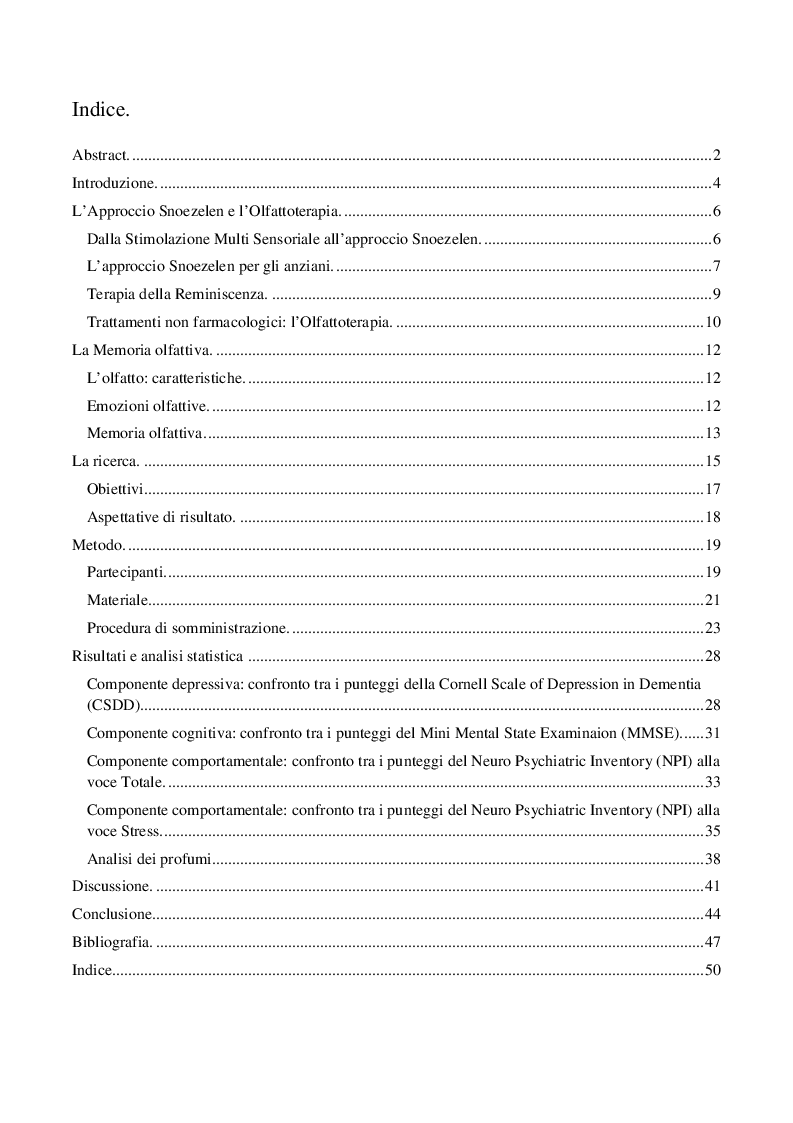 Indice della tesi: Il Profumo dei Ricordi, Pagina 1