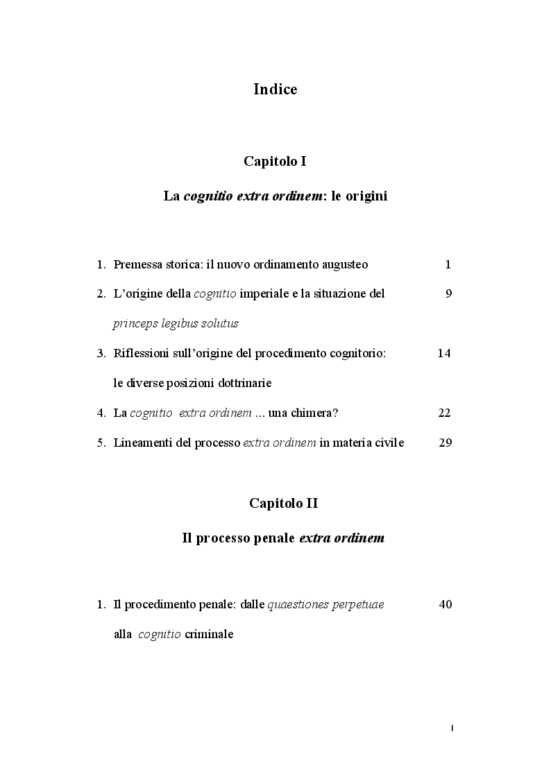 Indice della tesi: La cognitio extra ordinem, Pagina 1