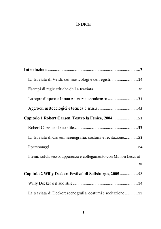 Indice della tesi: La traviata: ''Un sogeto dell'epoca''. Quattro regie recenti de La traviata di Giuseppe Verdi, Pagina 1