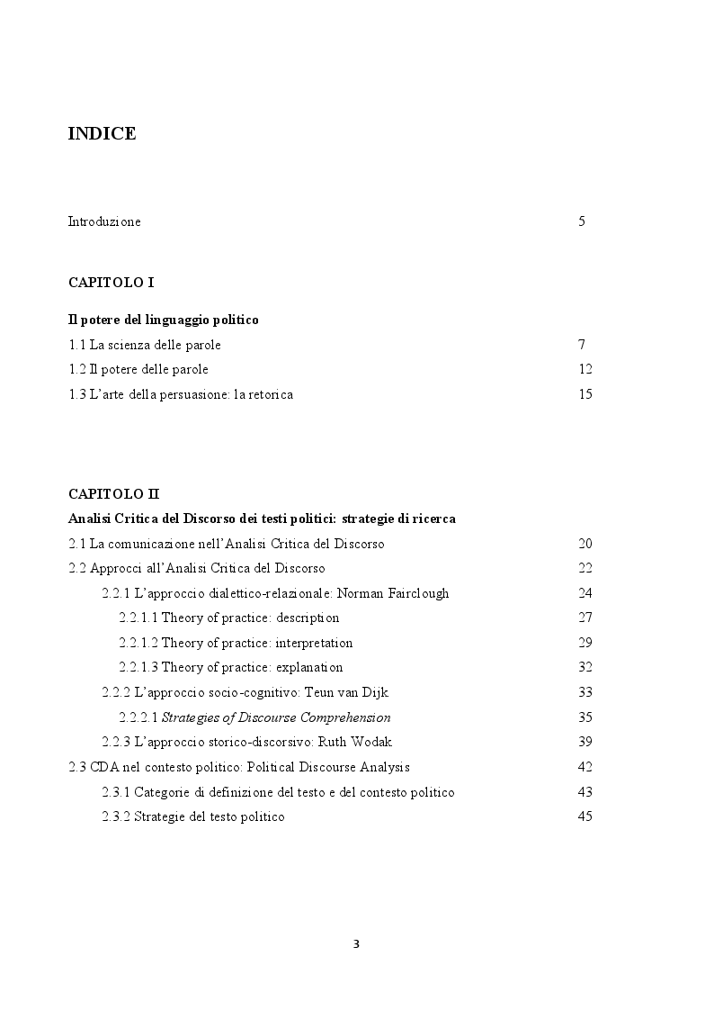 Indice della tesi: Language and power: il discorso politico alle presidenziali in America nel 2016, Pagina 1