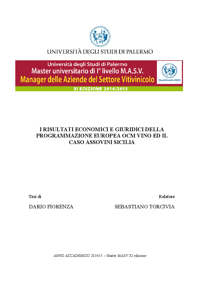 Anteprima della tesi: I risultati economici e giuridici della programmazione europea OCM vino ed il caso Assovini Sicilia, Pagina 1