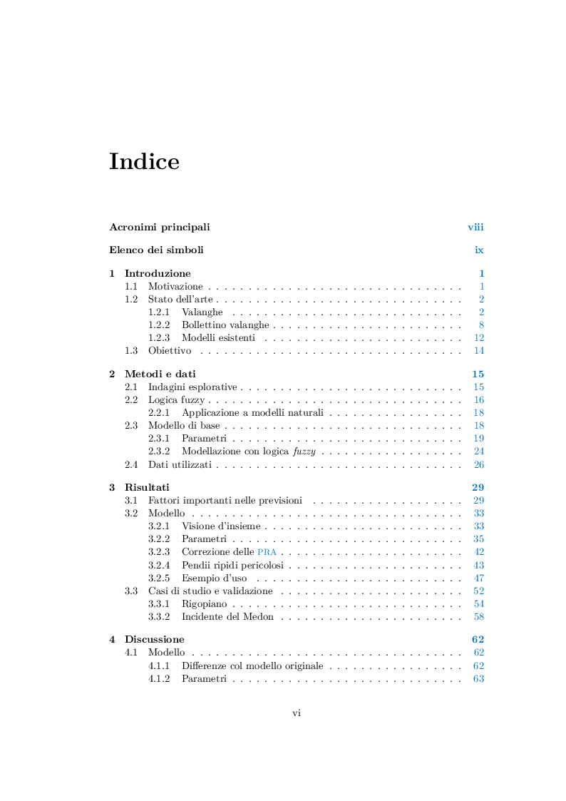 Indice della tesi: La pericolosità da valanga calcolata e visualizzata. Un modello numerico-geografico, Pagina 1