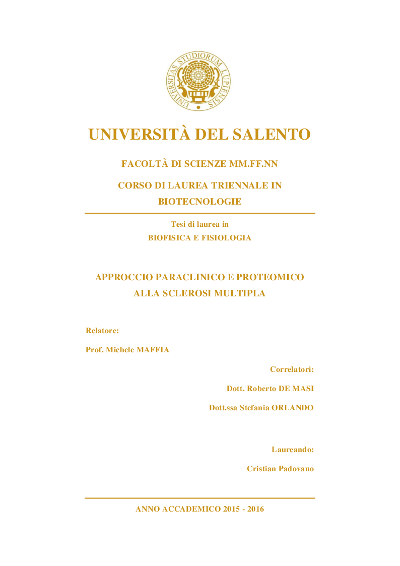 Anteprima della tesi: Approccio paraclinico e proteomico alla Sclerosi Multipla, Pagina 1