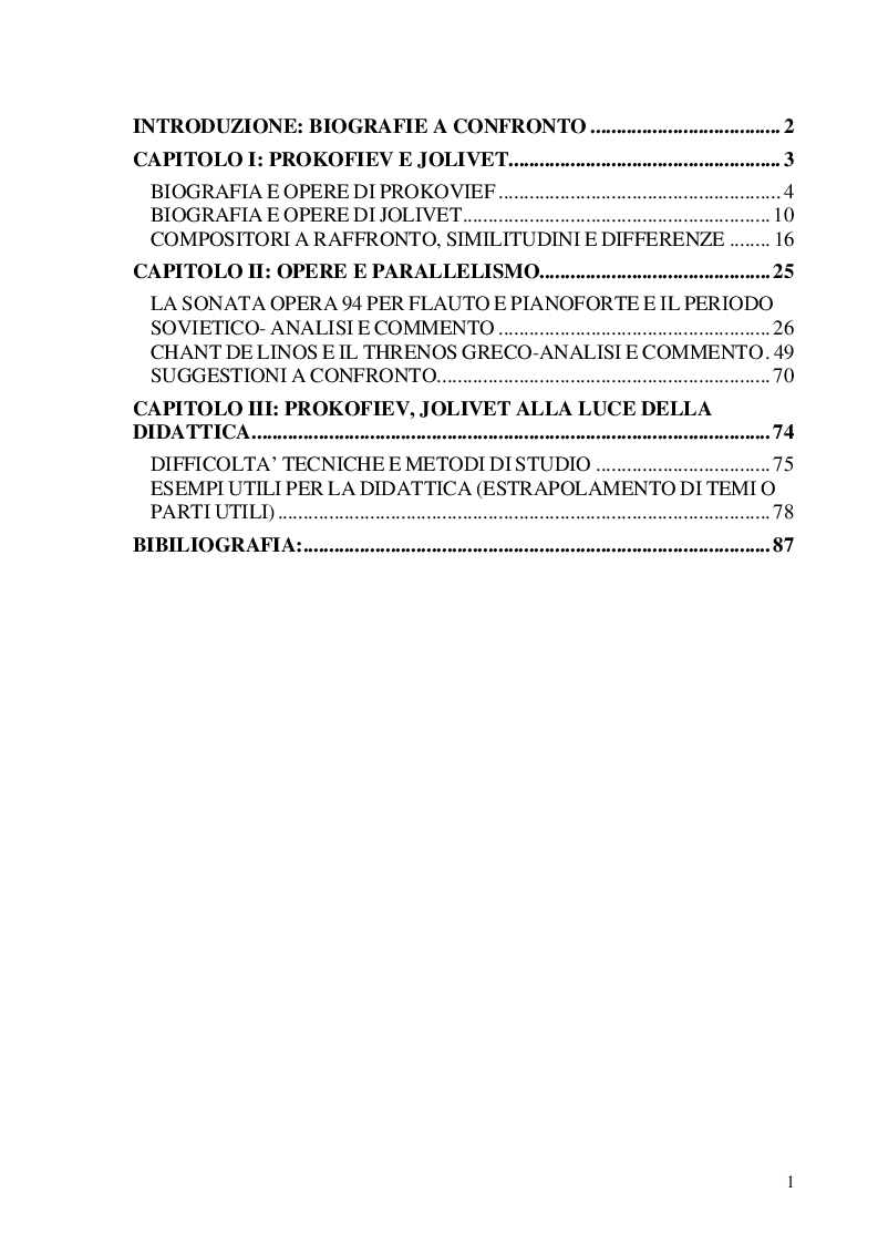 Indice della tesi: Prokofiev e Jolivet, Pagina 1