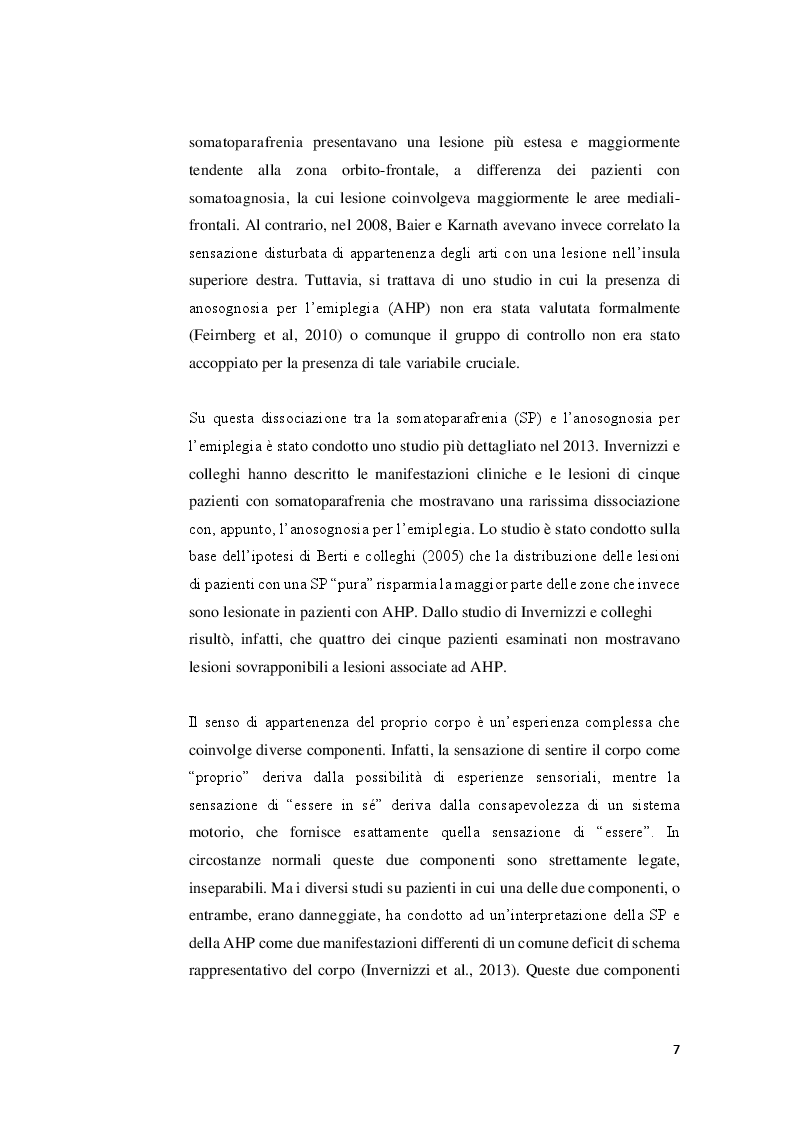 Estratto dalla tesi: La somatoparafrenia nei disturbi della consapevolezza corporea