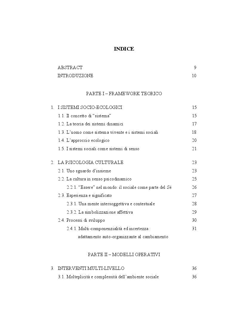Indice della tesi: L'analisi di scenario per lo sviluppo sostenibile di sistemi culturali complessi, Pagina 1