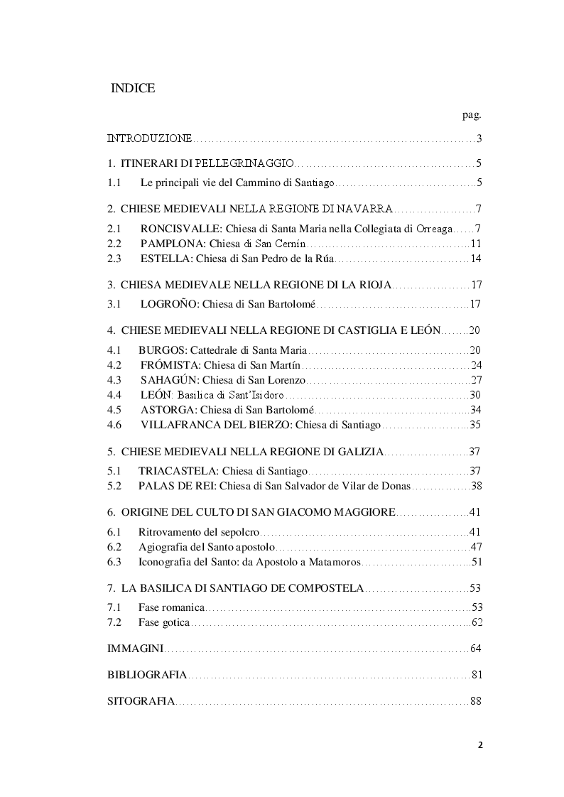 Indice della tesi: Le chiese medievali di pellegrinaggio lungo il Cammino di Santiago de Compostela, Pagina 1