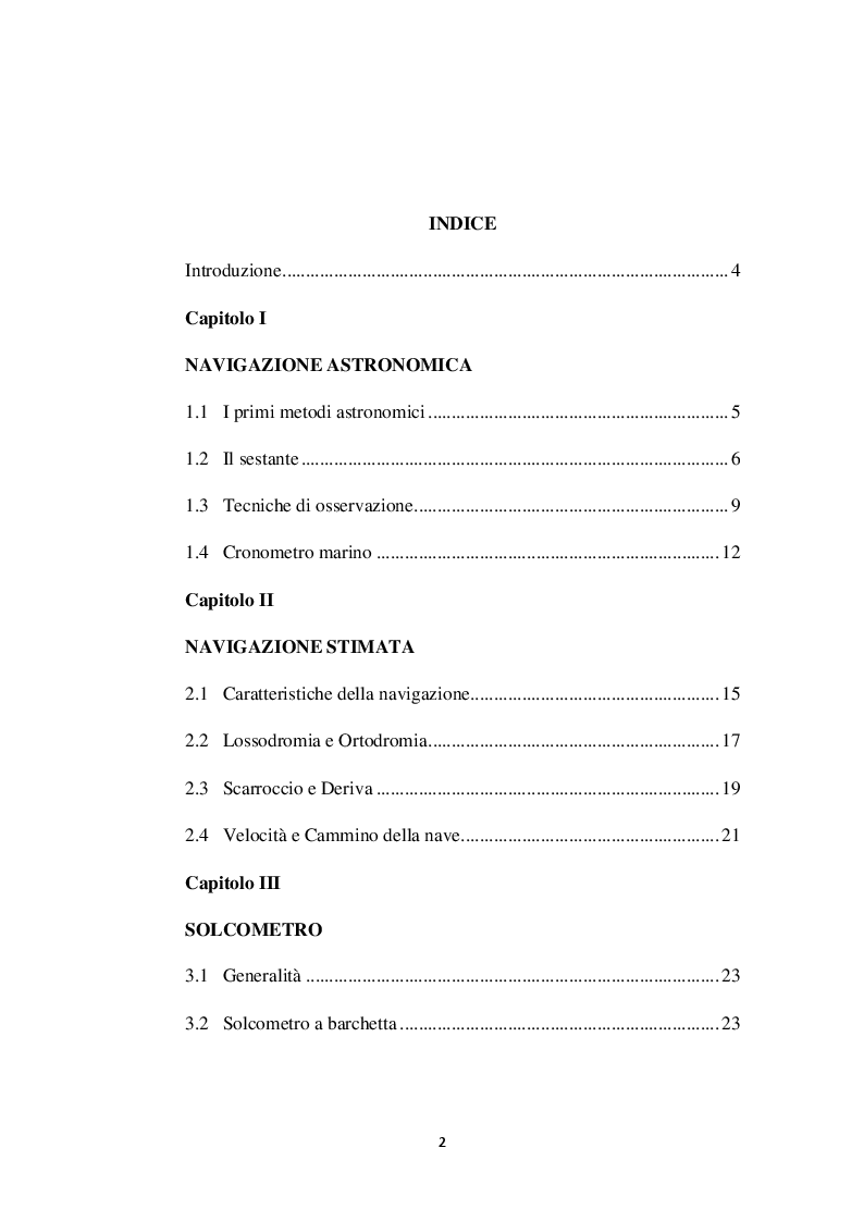 Indice della tesi: Strumenti della navigazione stimata nella storia delle Scienze Nautiche, Pagina 1