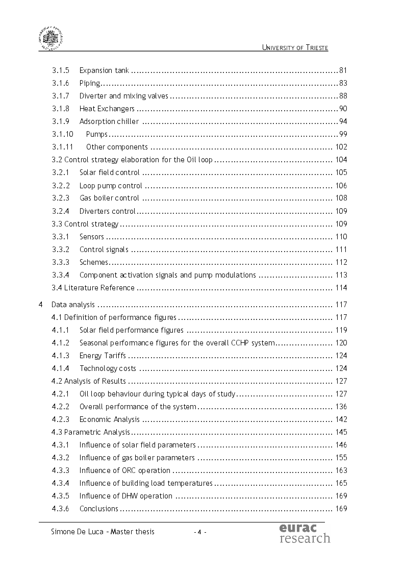 Indice della tesi: Simulation and analysis of a solar-assisted trigeneration system, Pagina 2