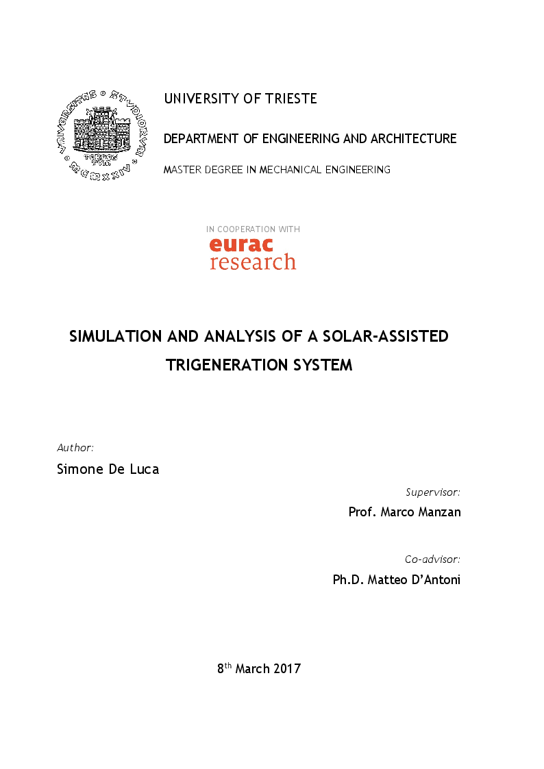 Anteprima della tesi: Simulation and analysis of a solar-assisted trigeneration system, Pagina 1