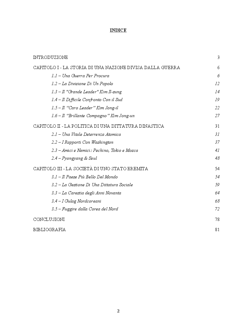 Indice della tesi: Il Caso Corea Del Nord, Pagina 1