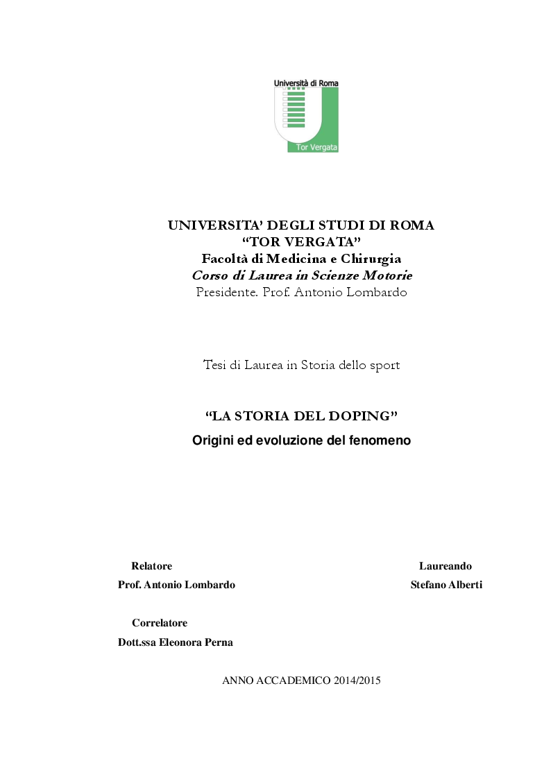 Anteprima della tesi: "La Storia Del Doping": origini ed evoluzione del fenomeno, Pagina 1
