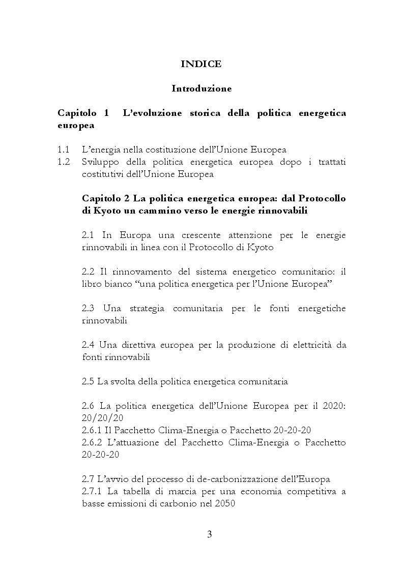 Indice della tesi: Le politiche energetiche europee e nazionali: quali strategie?, Pagina 1