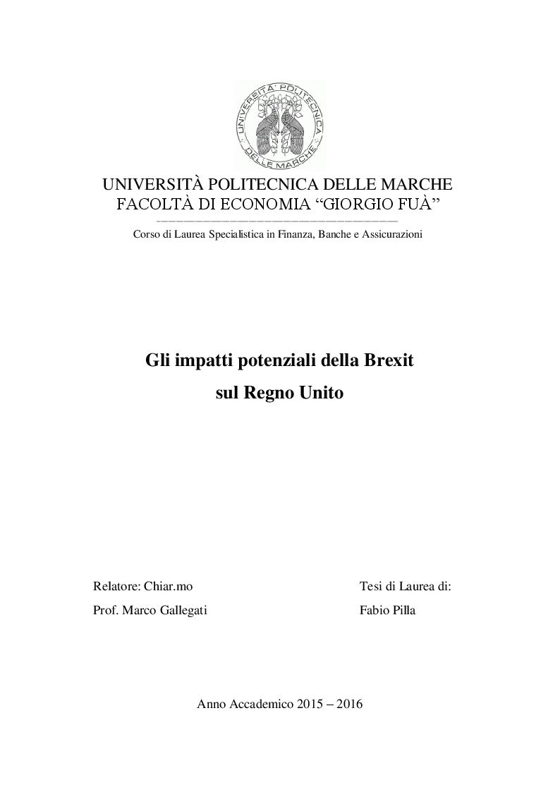 Anteprima della tesi: Gli impatti potenziali della Brexit sul Regno Unito, Pagina 1