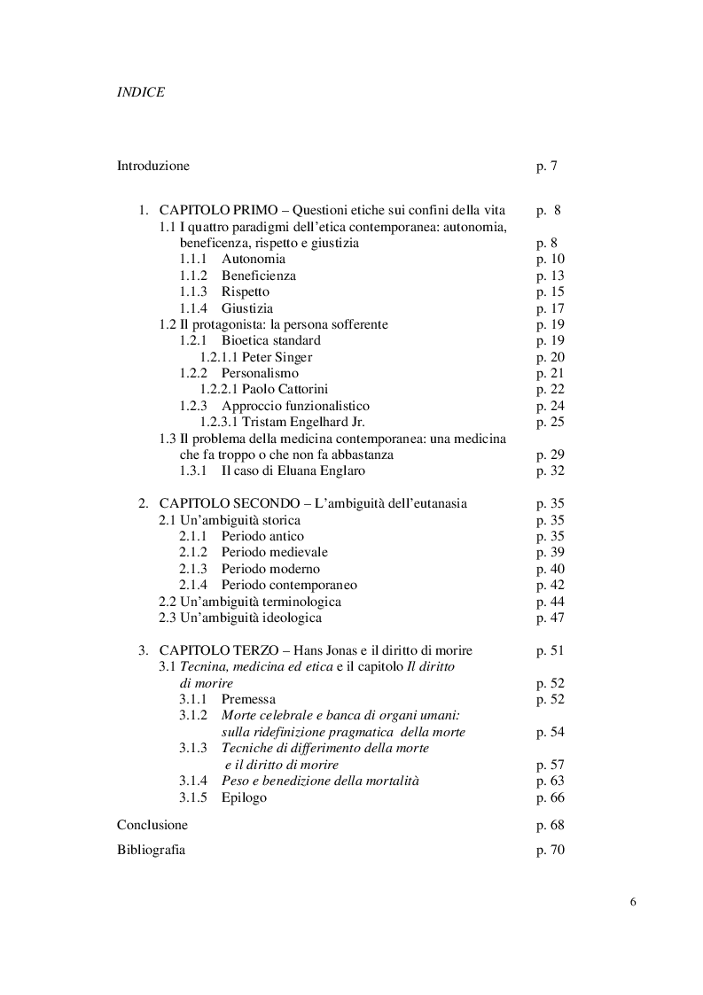 Indice della tesi: Il diritto di morire, Pagina 1