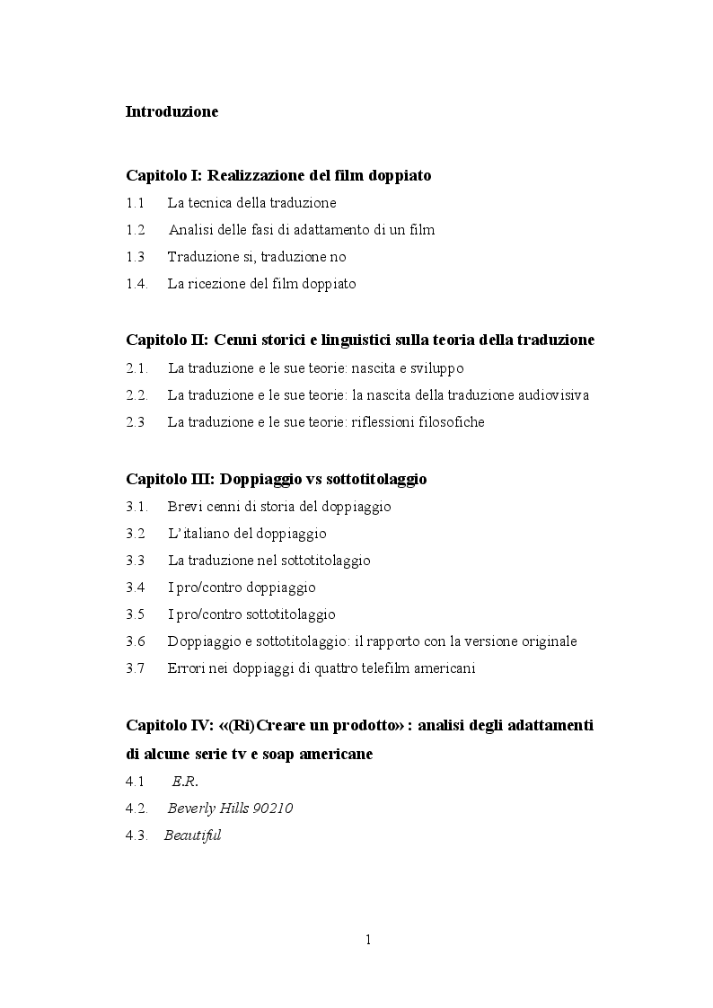 Indice della tesi: L’altra voce: il doppiaggio nel cinema e nella serialità televisiva, Pagina 1