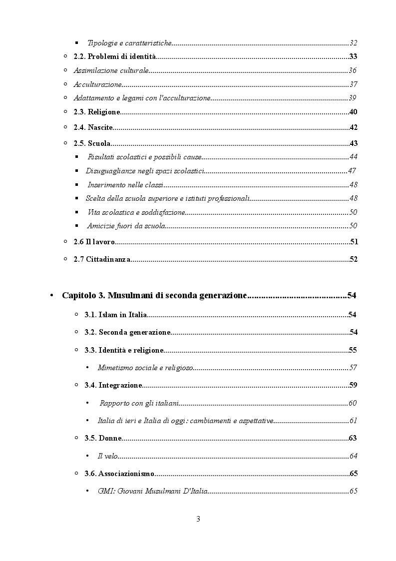 Indice della tesi: La generazione di mezzo. Seconde generazioni alle prese con la quotidianità, Pagina 2