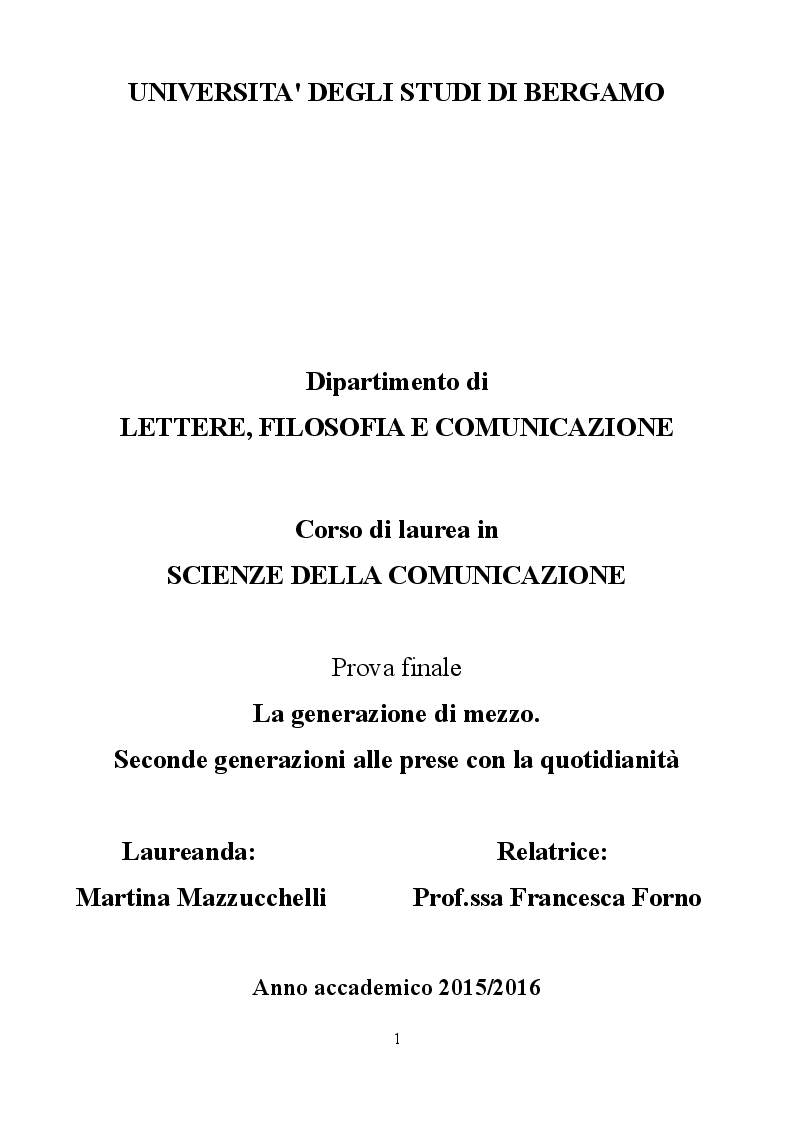 Anteprima della tesi: La generazione di mezzo. Seconde generazioni alle prese con la quotidianità, Pagina 1